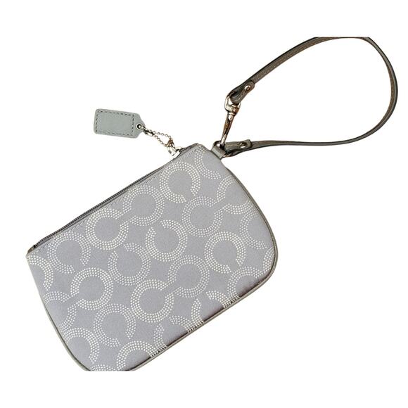 Coach Grab & Go Signature Wristlet | Silver Canvas Card Wallet Purse - Picture 7 of 7